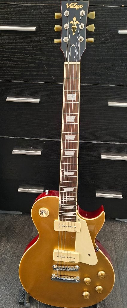 Vintage V100GT Reissue Les Paul Gold Top, Ophalen, Zo goed als nieuw, Solid body, Overige merken