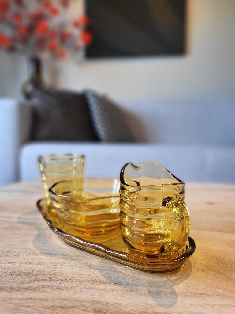 Vintage Art Deco / Retro Roomstel Amberglas – 4-delig, Ophalen of Verzenden