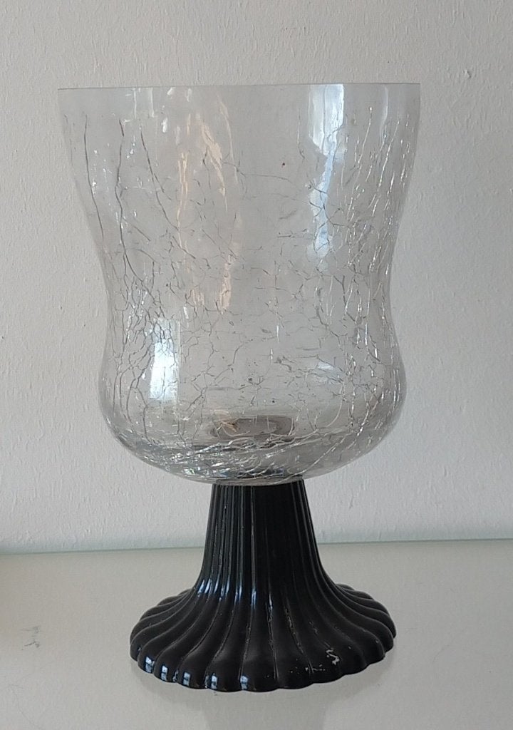 vintage theelicht/kaars houder van craquelé glas, volgnr 84, Meerkleurig, Overige merken, Ophalen of Verzenden, 21 cm