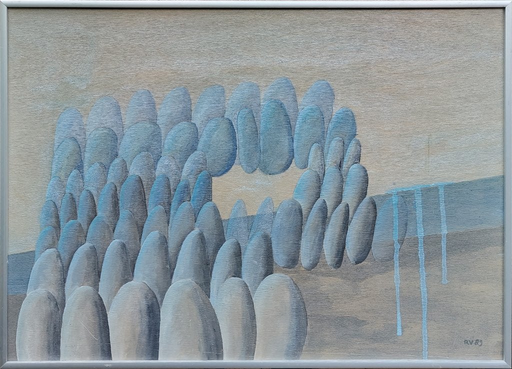 Stonehenge - Rie Veeter Alphenaar, Antiek en Kunst, Abstract, Acrylverf, Ophalen of Verzenden, Handgeschilderd