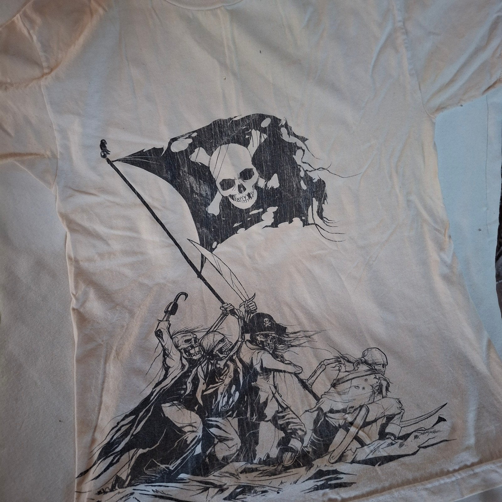 Gedragen Katoenen Shirt met Piratenvlag en Piraten, Wit, Overige maten, Ophalen of Verzenden, Piet piraat