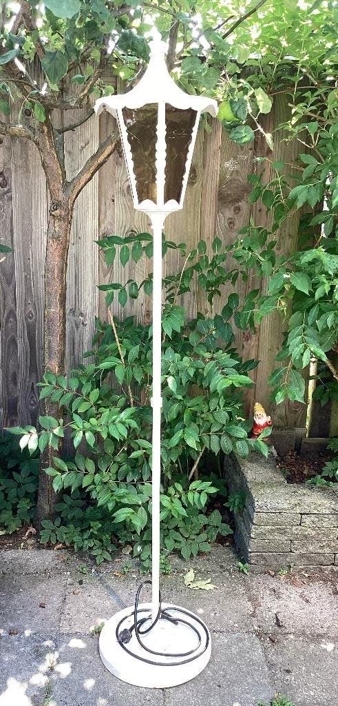 Vintage retro jaren 70 / 80 tuin lamp lantaarn lamp oud glas, Ophalen, Gebruikt, Staande lamp, Netvoeding