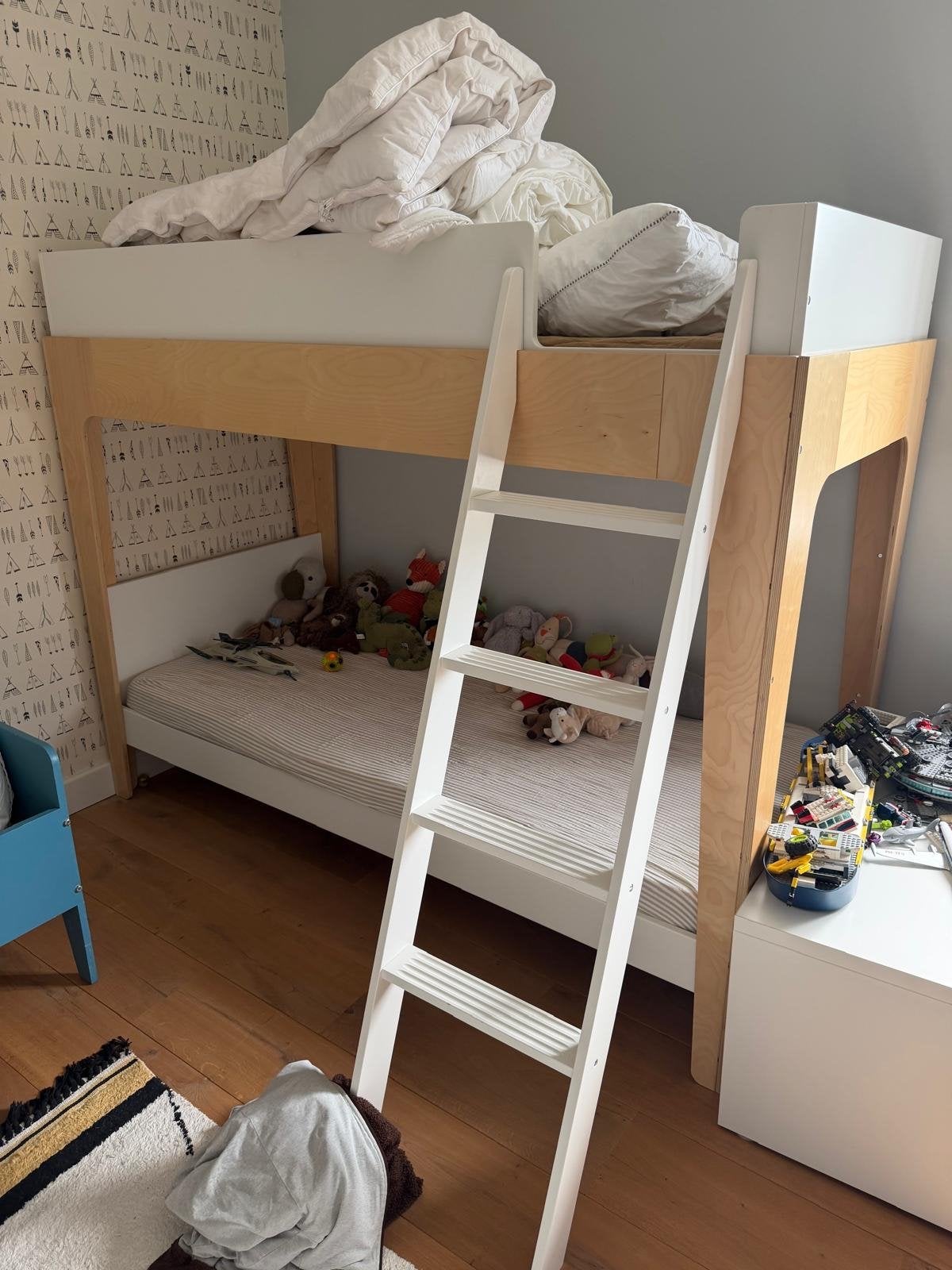 Modern Stapelbed - Wit en Hout - gebruikt, Ophalen, Gebruikt, 90 cm, 160 tot 180 cm