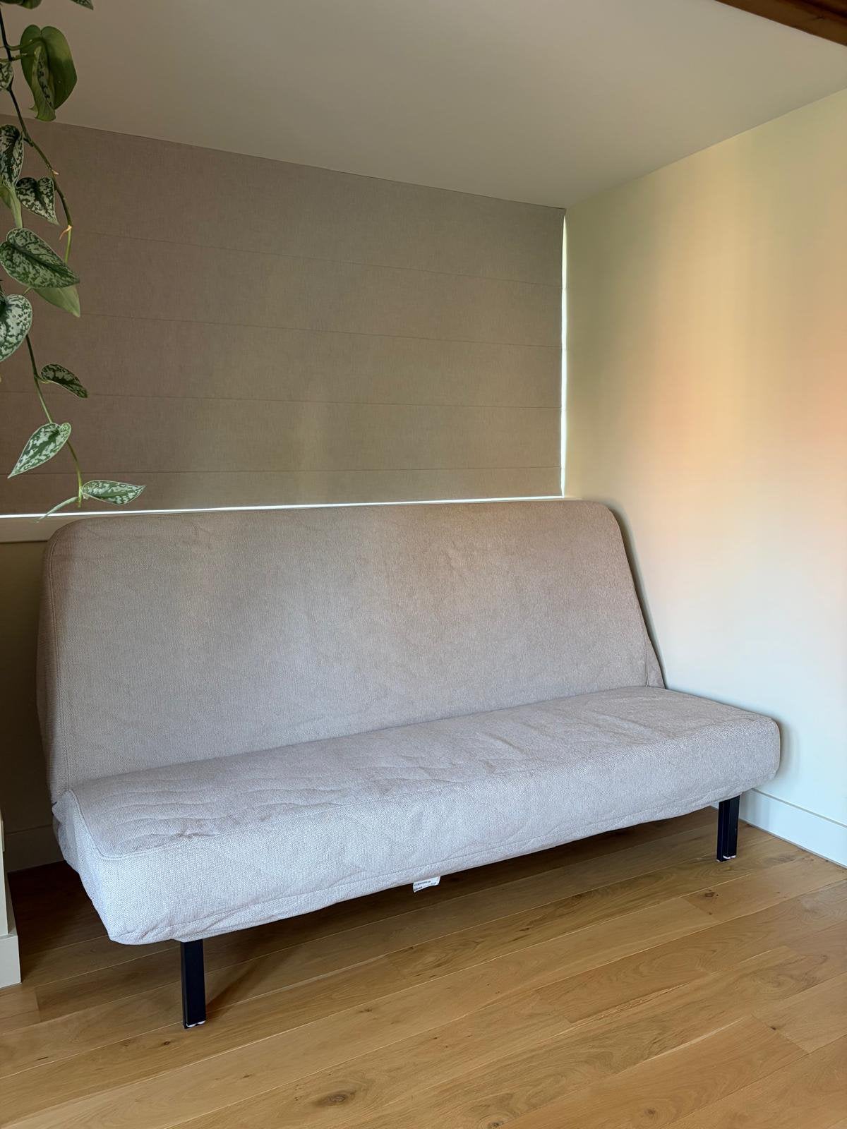 Bankbed slaapbank 140x200 cm met topper, Ophalen, Beige, Tweepersoons, 140 cm