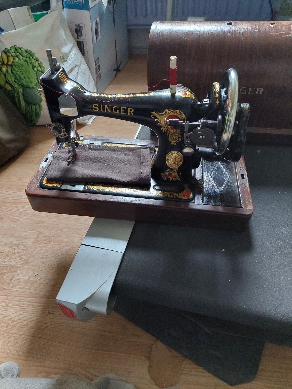 Antieke Singer Naaimachine met Houten Kap, Antiek en Kunst, Ophalen