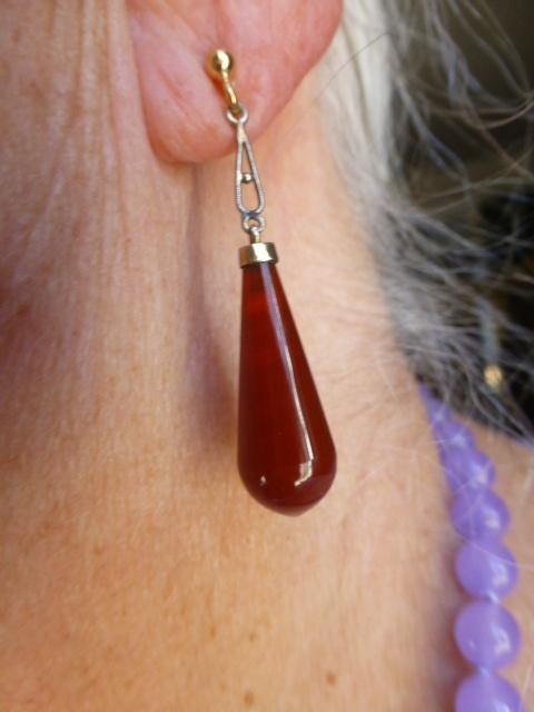 Antieke Oorhangers Pegels van CARNEOOL Goud op Zilver, Verzenden, Zilver, Oorbellen, Verguld