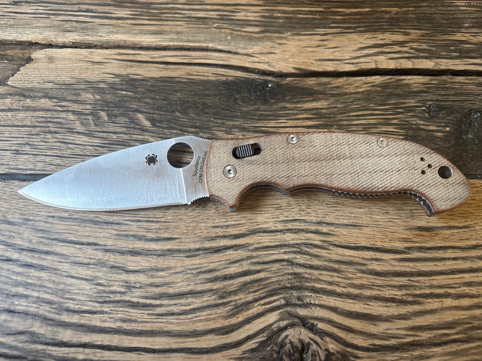 Spyderco Manix 2XL CPM Cru-wear Micarta Zakmes, Ophalen of Verzenden, Gebruikt