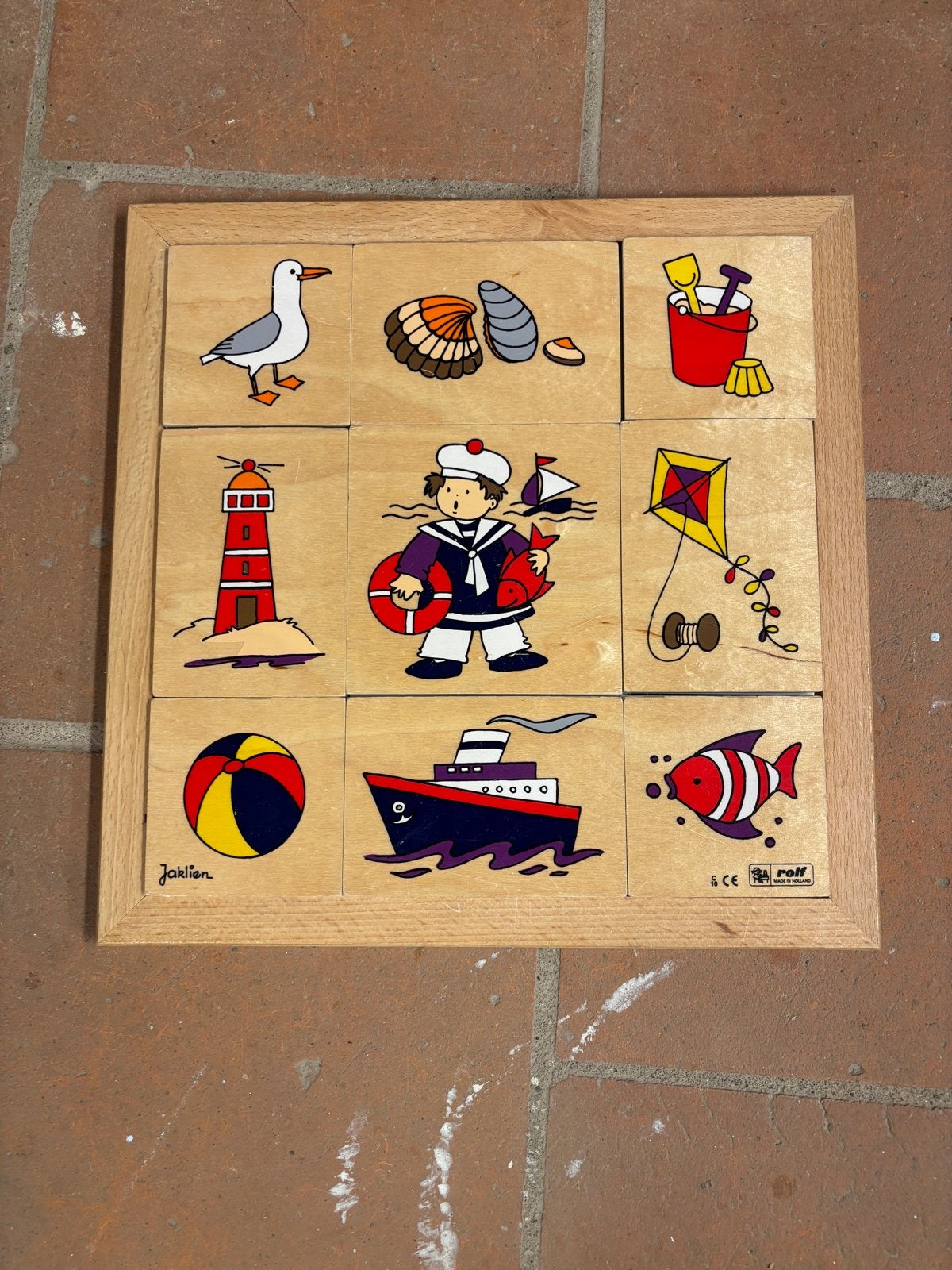 Houten puzzel 'Aan Zee' van Rolf - Zoek de juiste afbeelding, 2 tot 4 jaar, Gebruikt, Ophalen of Verzenden, Van hout