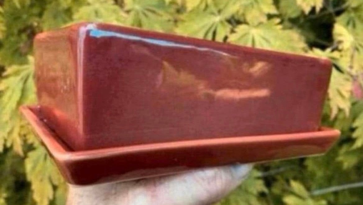 Bonsai schaal + onderzetter Bordeaux geglazuurd 16x10,8x5,2, Ophalen of Verzenden, Zo goed als nieuw, Aardewerk, Rechthoekig