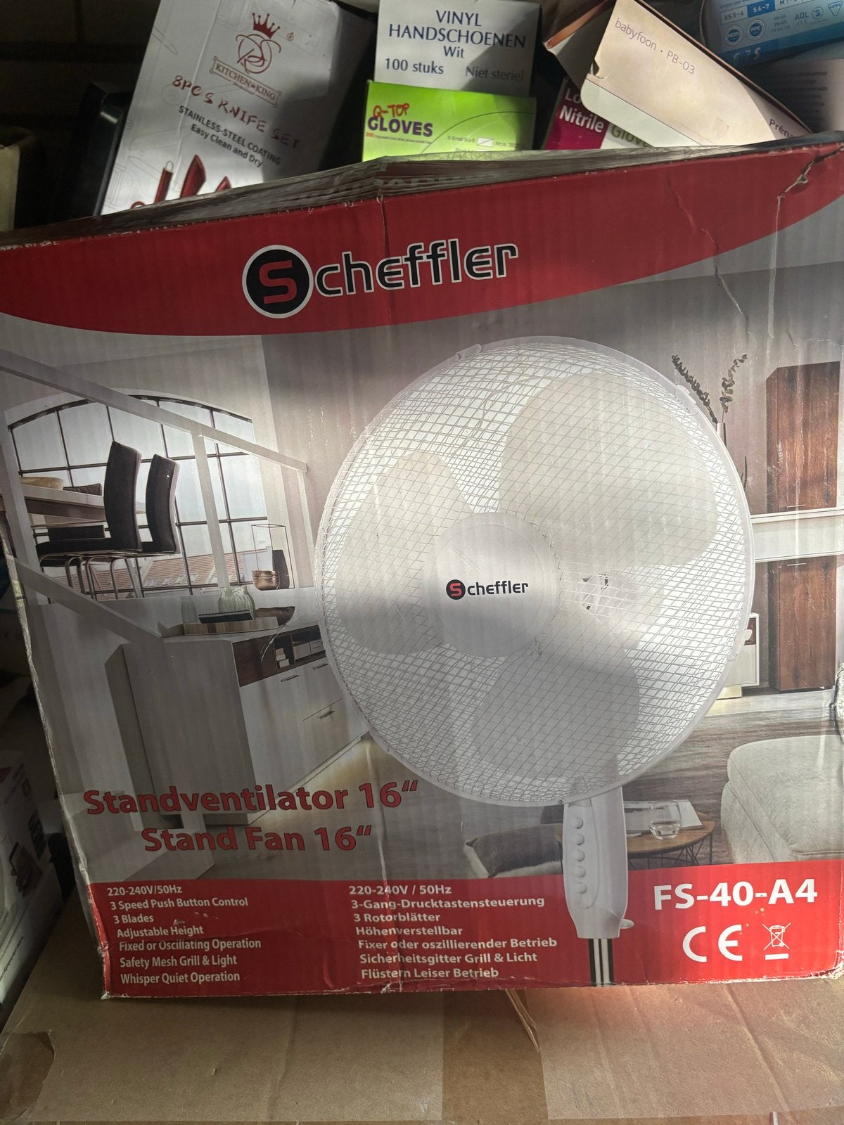 Nieuwe Scheffler Staande Ventilator 16 inch - Wit, Witgoed en Apparatuur, Ophalen of Verzenden, Nieuw, Statiefventilator