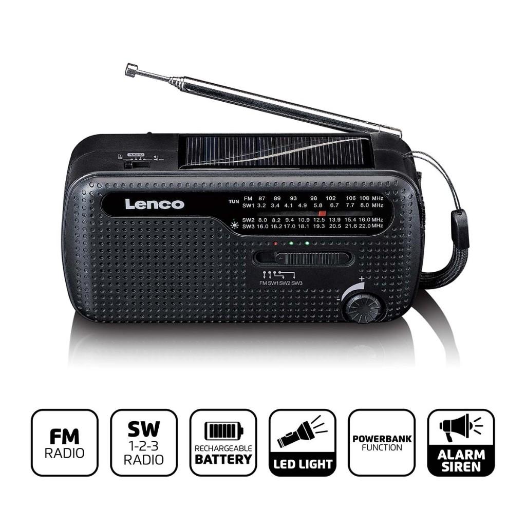 Noodradio Lenco MCR-113BK Draagbare FM radio met zonnepaneel, Ophalen, Nieuw, Radio