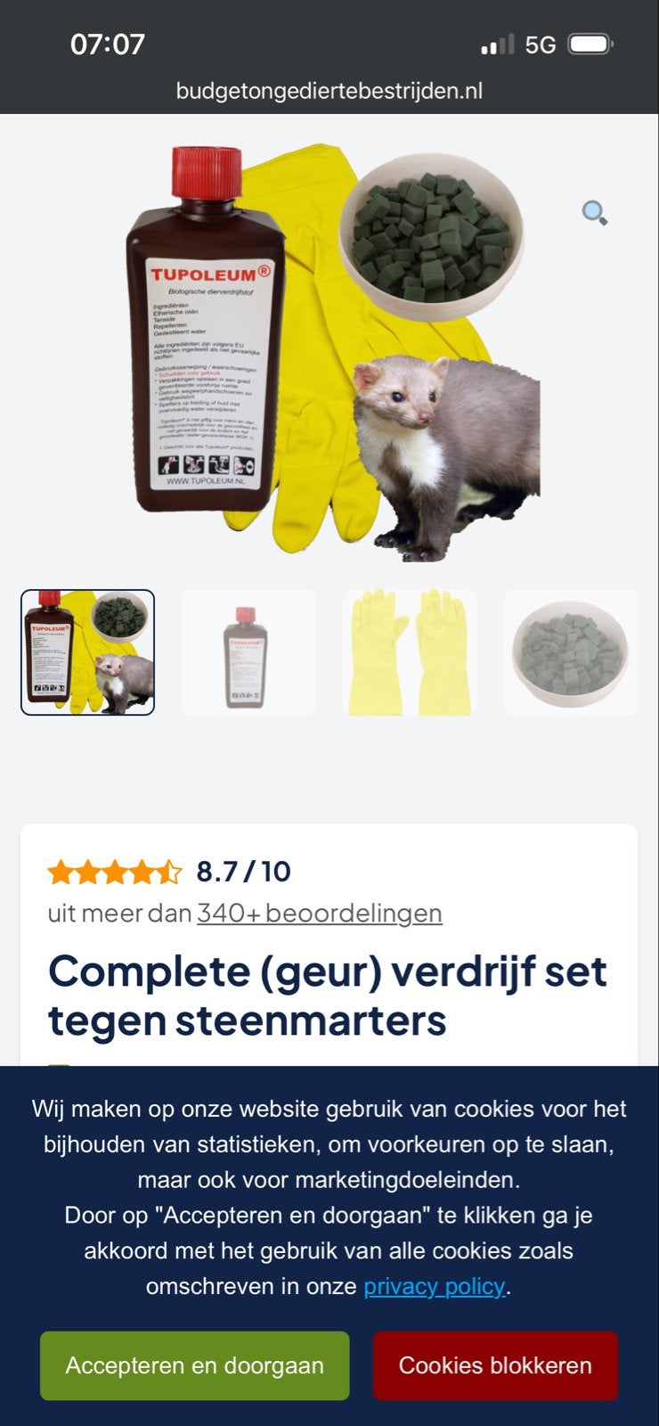 Geurverdrijfset tegen marters, Ophalen of Verzenden