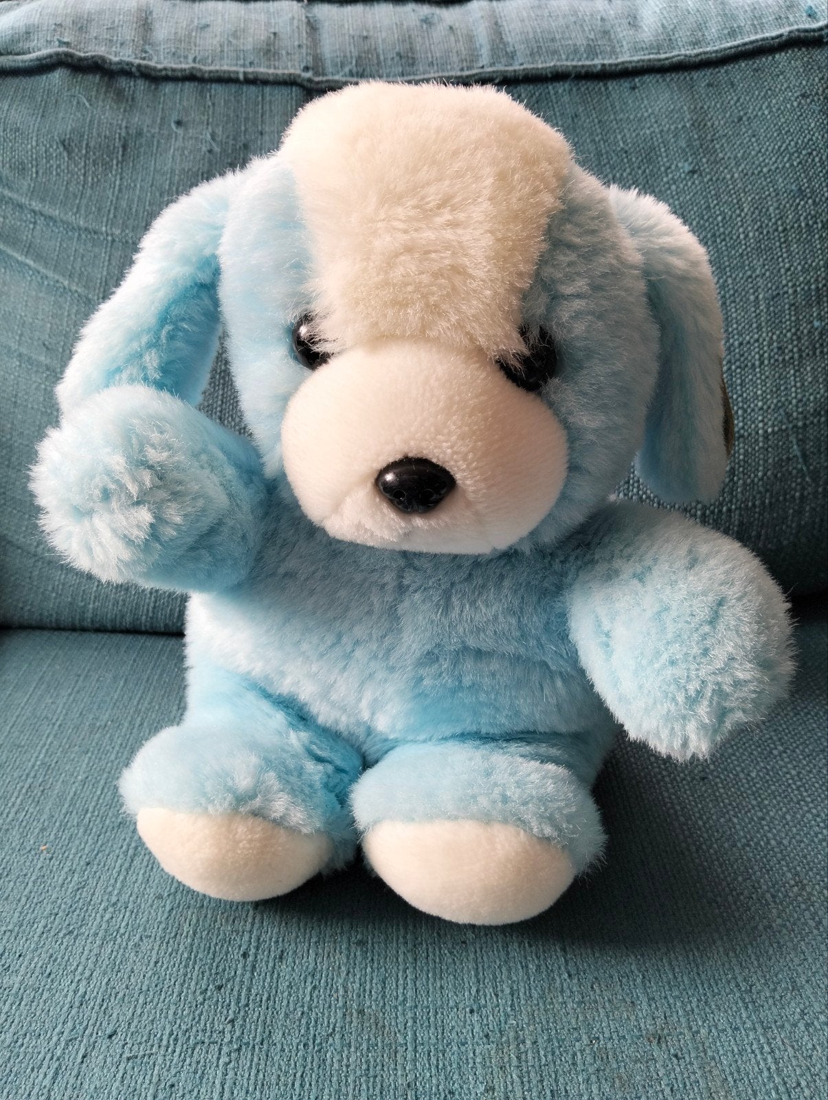 Vintage blauw/wit knuffel hond, ABC Anna baby club, Ophalen, Hond