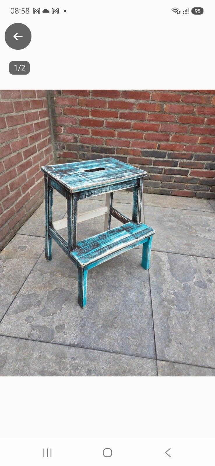 Decoratieve houten kruk/opstapje, turquoise/zwart, Ophalen of Verzenden