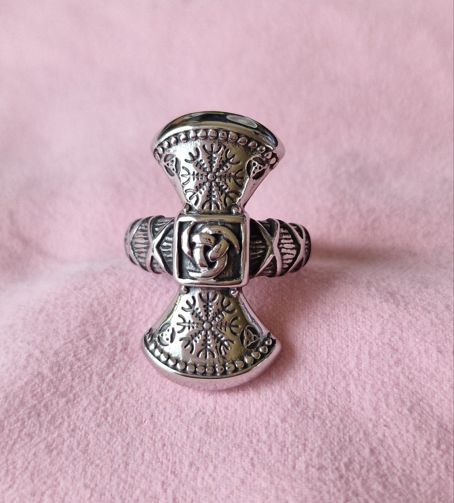 Viking ring, Helm of Awe, maat 21, Sieraden, Tassen en Uiterlijk, 20 of groter, IJzer of Staal, Heer, Nieuw