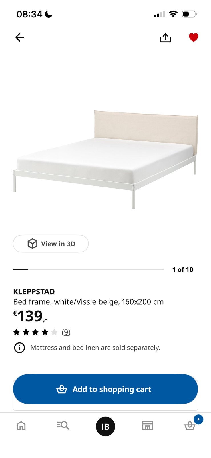 Ikea Kleppstad Bed Frame + Lattenbodem, Ophalen, Tweepersoons, Zo goed als nieuw, Metaal