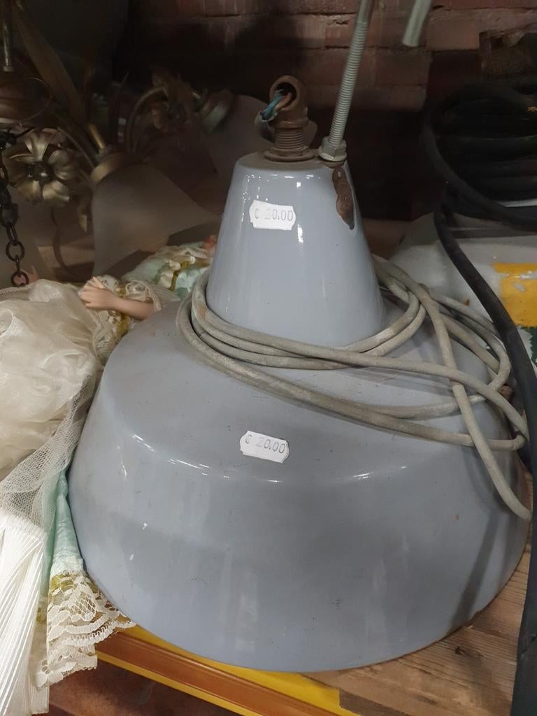 2 Emaille Lampenkappen - Rustiek Industrieel Vintage, Gebruikt, Ophalen of Verzenden, Metaal, Minder dan 50 cm