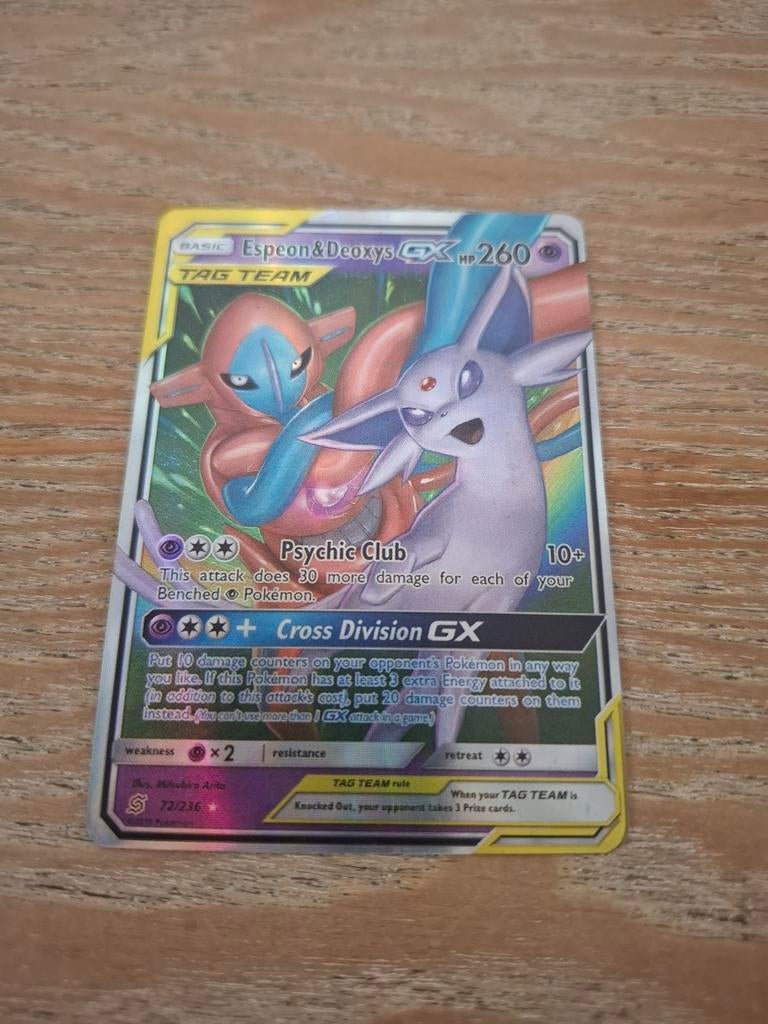 Pokemon kaart Espeon&Deoxys GX, Ophalen of Verzenden, Zo goed als nieuw, Losse kaart