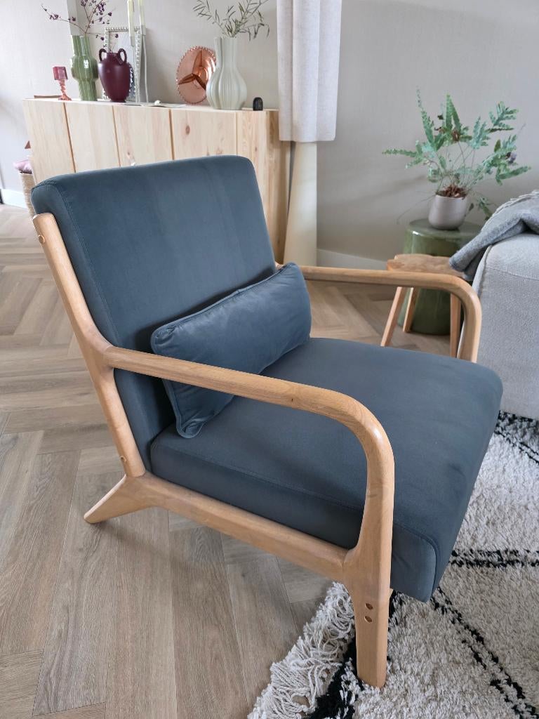Fauteuil woood blauw, Ophalen, Zo goed als nieuw, Minder dan 75 cm, 50 tot 75 cm