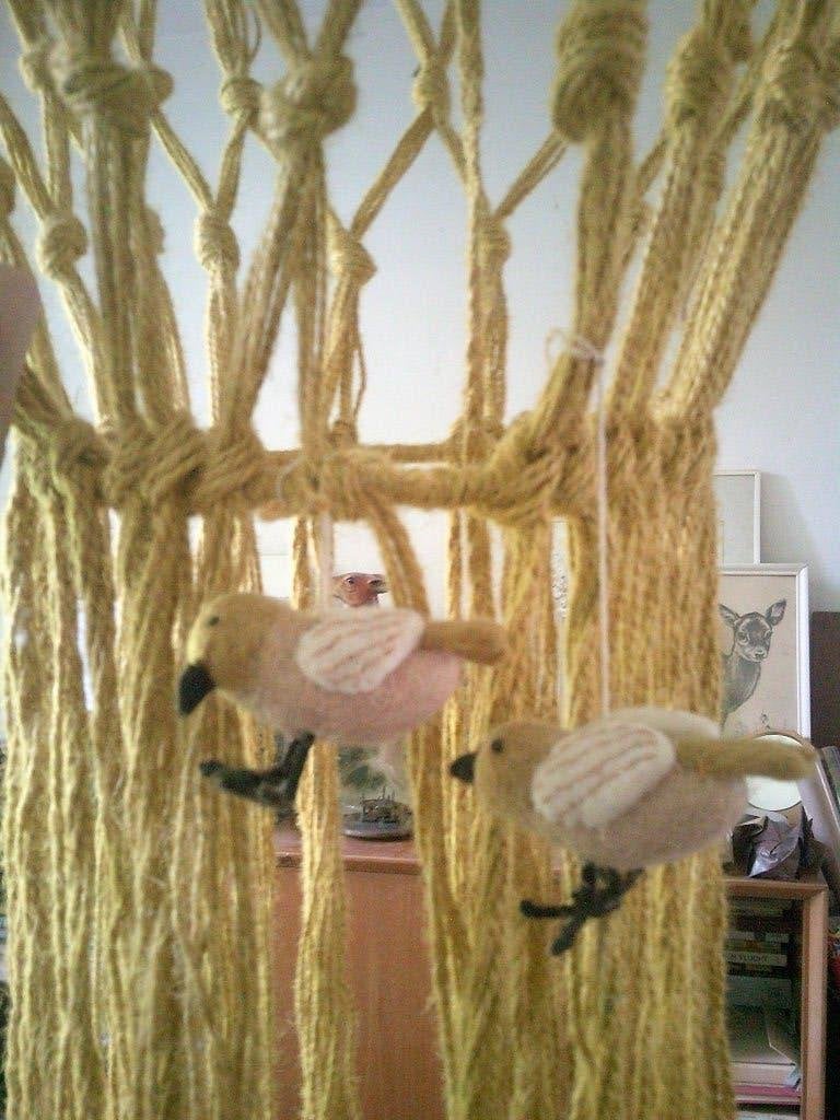 Okergele raffia lamp (met vogeltjes), Verzenden, Gebruikt, Minder dan 50 cm