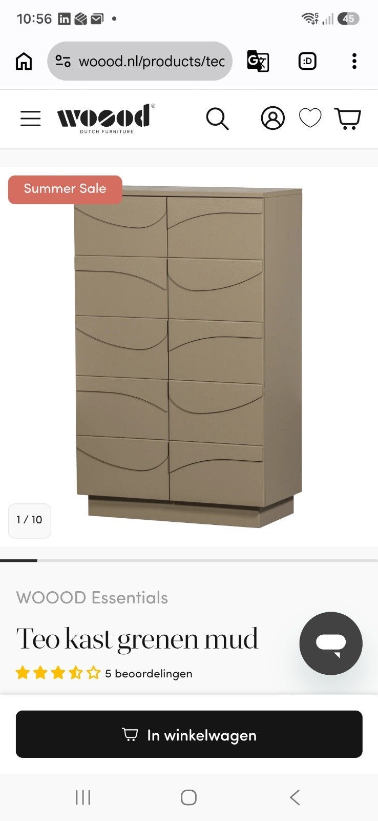 Zo goed als nieuwe WOOOD Teo Kast, Grenen / Mud, gemonteerd, Ophalen, 50 tot 100 cm, Zo goed als nieuw, 25 tot 50 cm