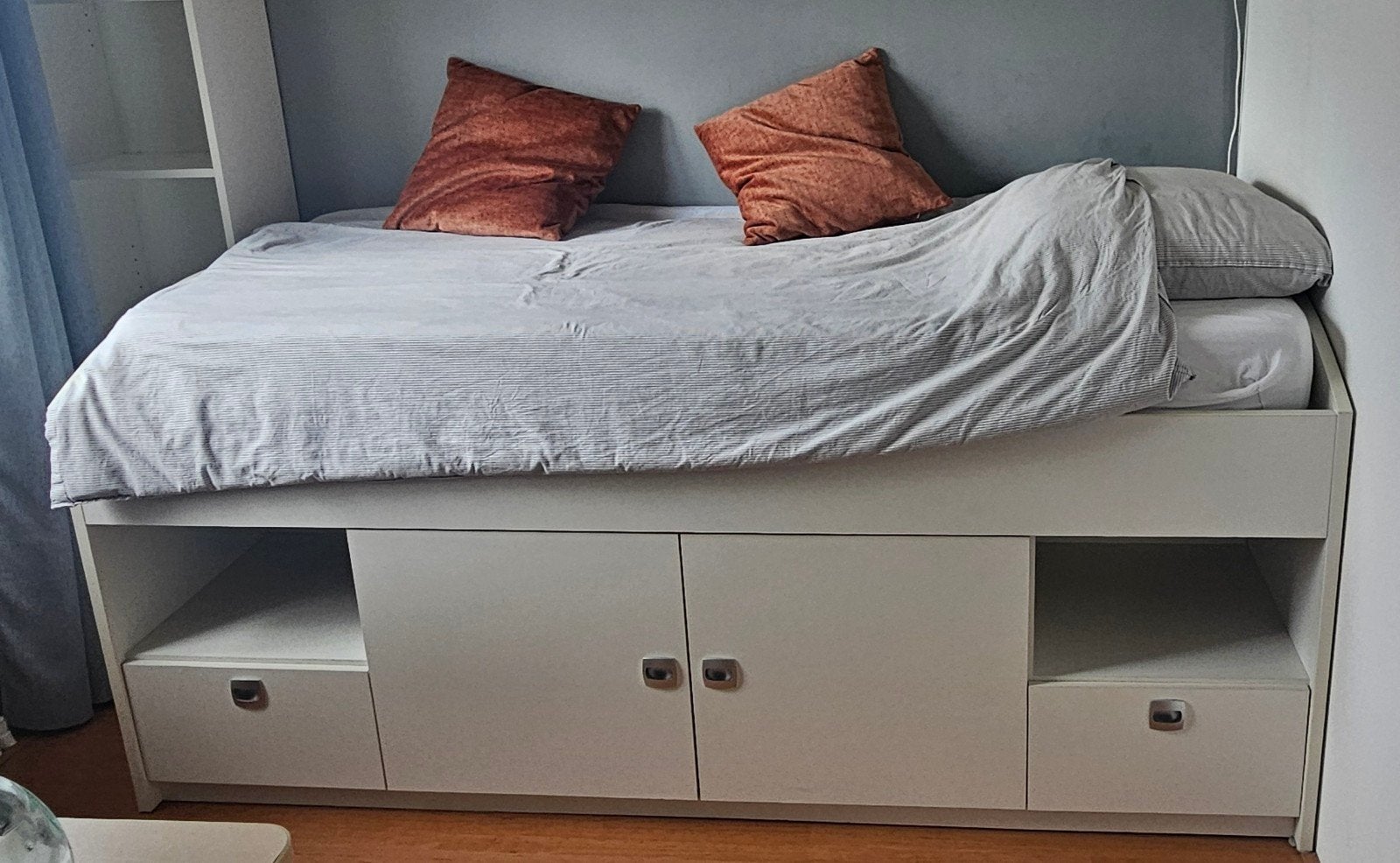 Half hoog bed, met opbergmogelijkheden, Ophalen, 90 cm, Eenpersoons, Wit