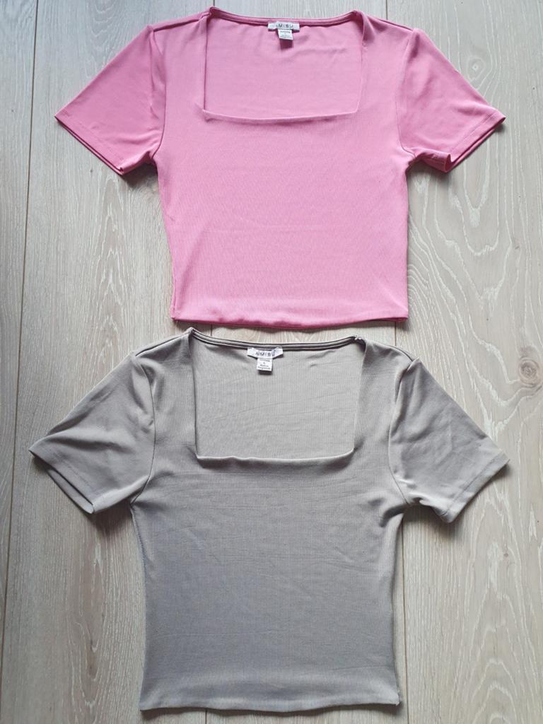 2 Shirts. Squareneck. Maat L. Amisu, Kleding | Dames, T-shirts, Overige kleuren, Maat 42/44 (L), Ophalen of Verzenden, Zo goed als nieuw