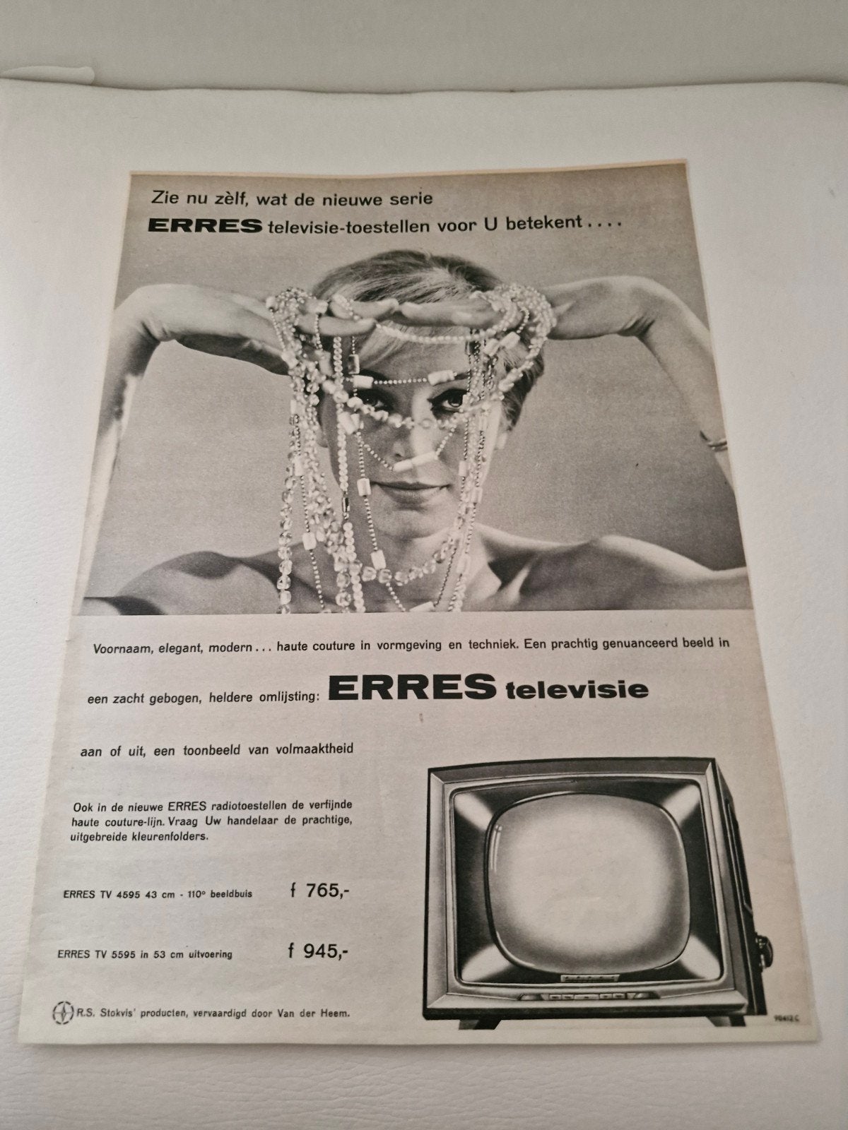 Vintage ERRES Televisie Advertentie 32 x 24 cm, Ophalen of Verzenden, 1980 tot heden, Knipsel(s)