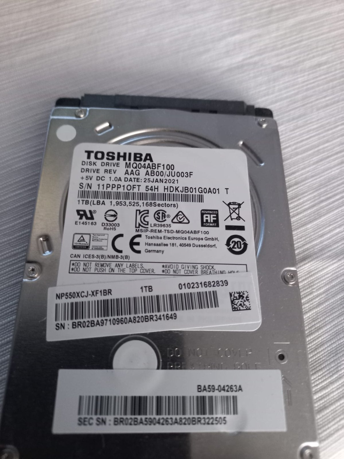 Toshiba 1tb hdd 2,5”, Intern, Ophalen of Verzenden, Laptop, Gebruikt