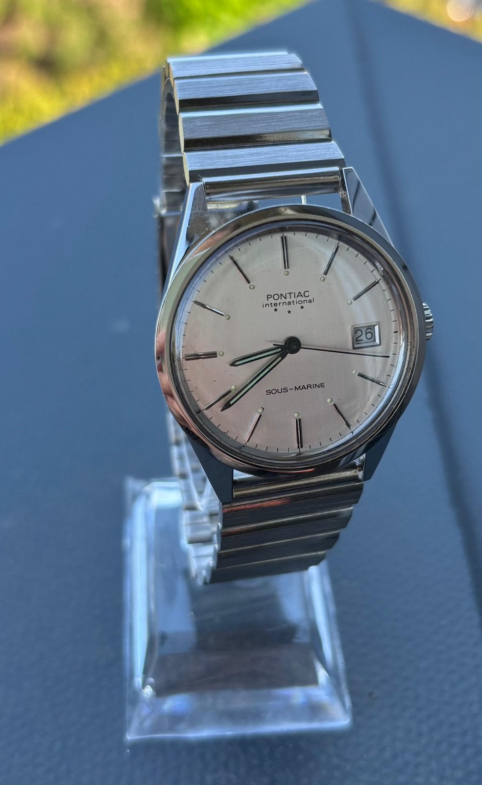 Vintage Pontiac International Sous Marine Horloge, Ophalen of Verzenden, Staal, Overige merken, 1960 of later