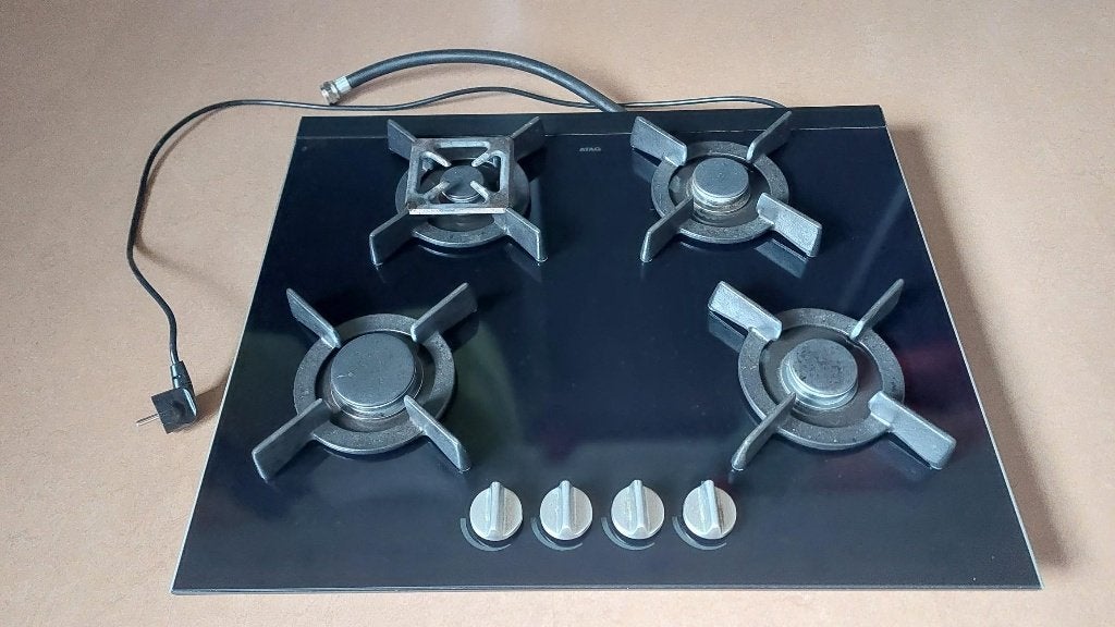 ATAG gaskookplaat 4-pits zwart glas inbouw ca. 60x50cm, Ophalen, Gebruikt, 4 kookzones, Inbouw