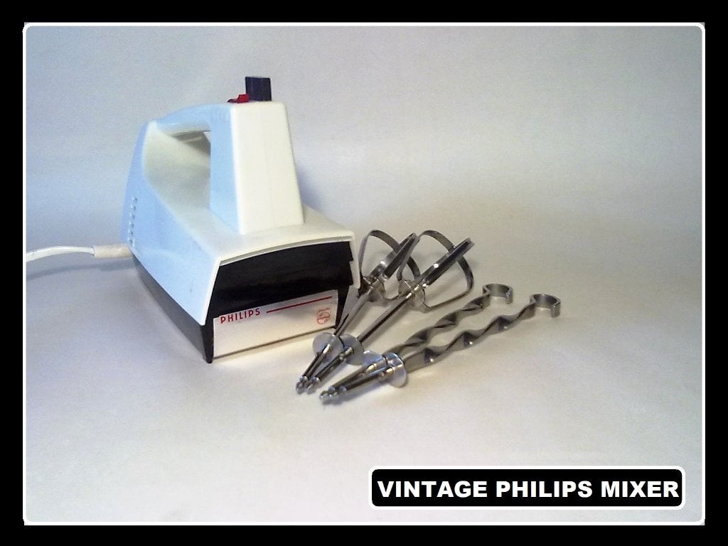 Vintage Retro Philips Mixer HM3040 Handmixer kloppers haken, Gebruikt, 3 snelheden of meer, Ophalen of Verzenden, Vaatwasserbestendig