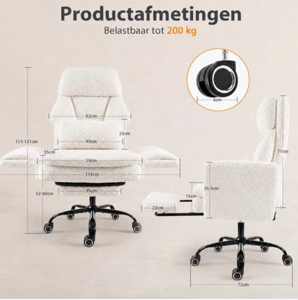 Ergonomische Bureaustoel met Voetensteun - Wit