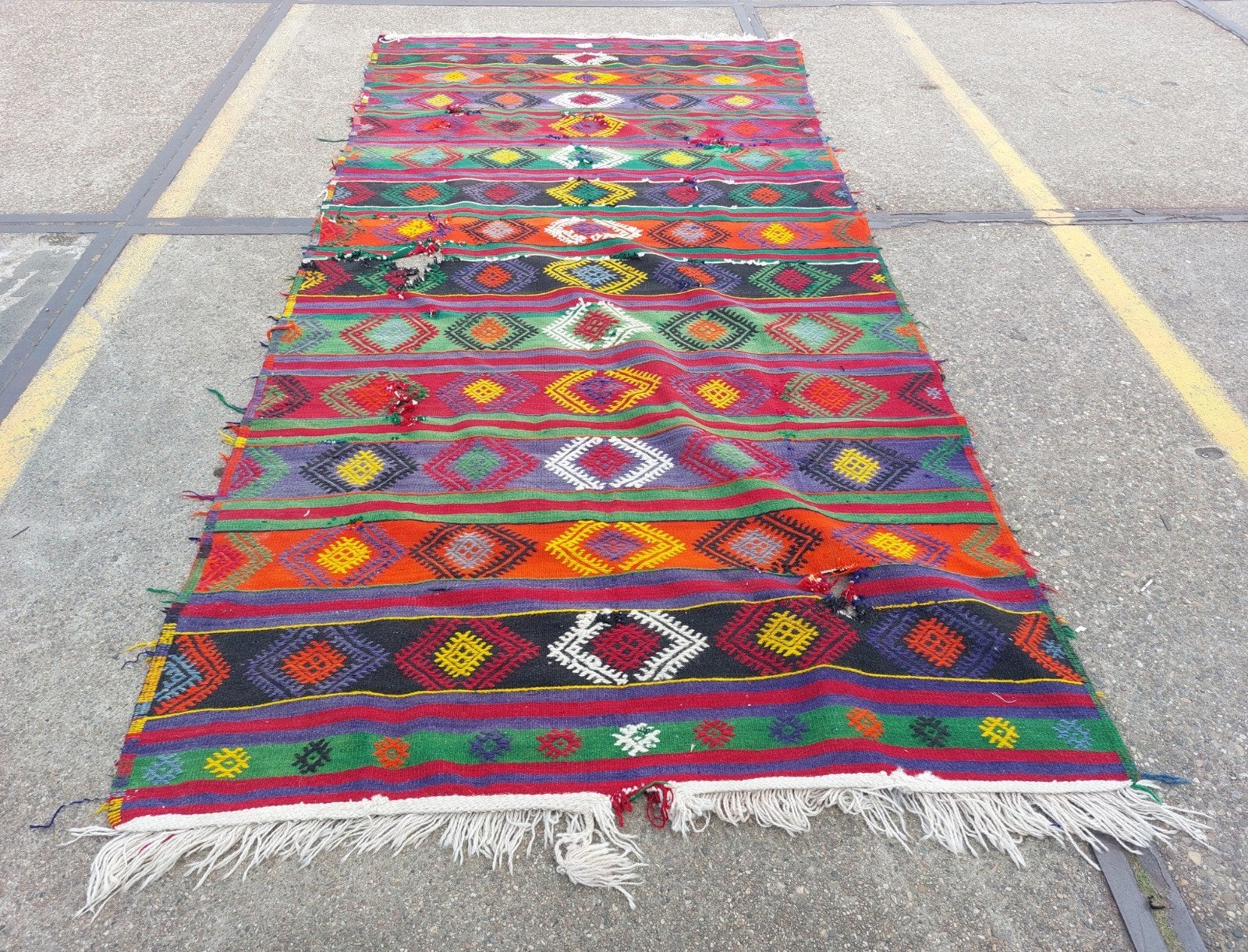 Handgeknoopt Tapijt Vloerkleed Kelim, Kilem Kelim, Gebruikt, 150 tot 200 cm, 200 cm of meer