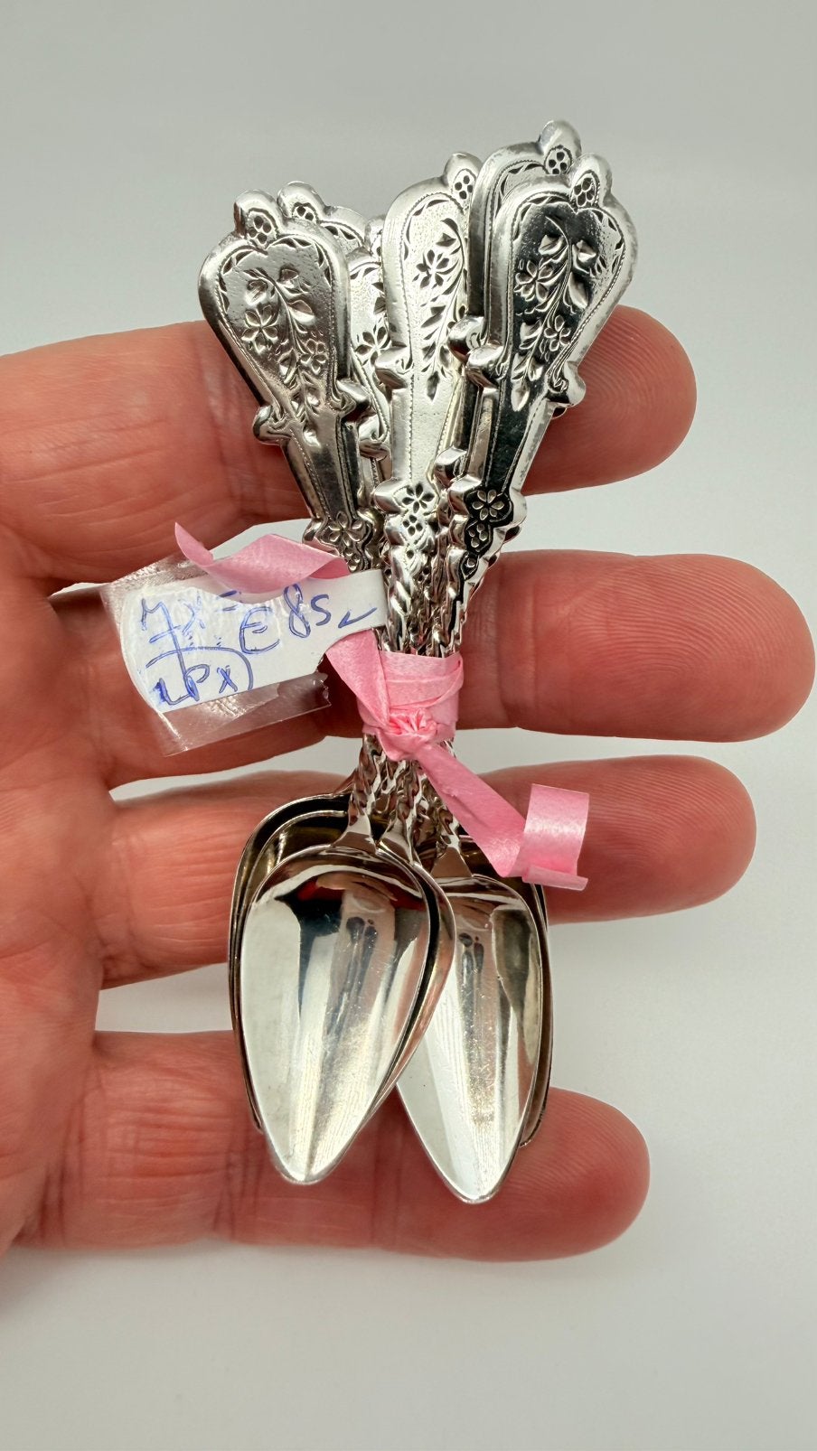 7 antiek Hollands zilveren mokka lepels. Lengte: 8,9 cm., Verzenden, Zilver