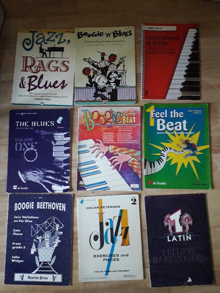 bladmuziek boogie blues en jazz 9 verschillende boeken, Gebruikt, Les of Cursus, Ophalen of Verzenden, Keyboard