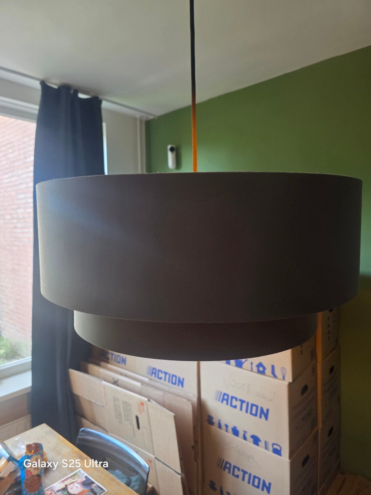 Moderne hanglamp met dubbele kap/enkele kap, grijs/koper, Ophalen, Modern, Industrieel, E27 (groot), Zo goed als nieuw