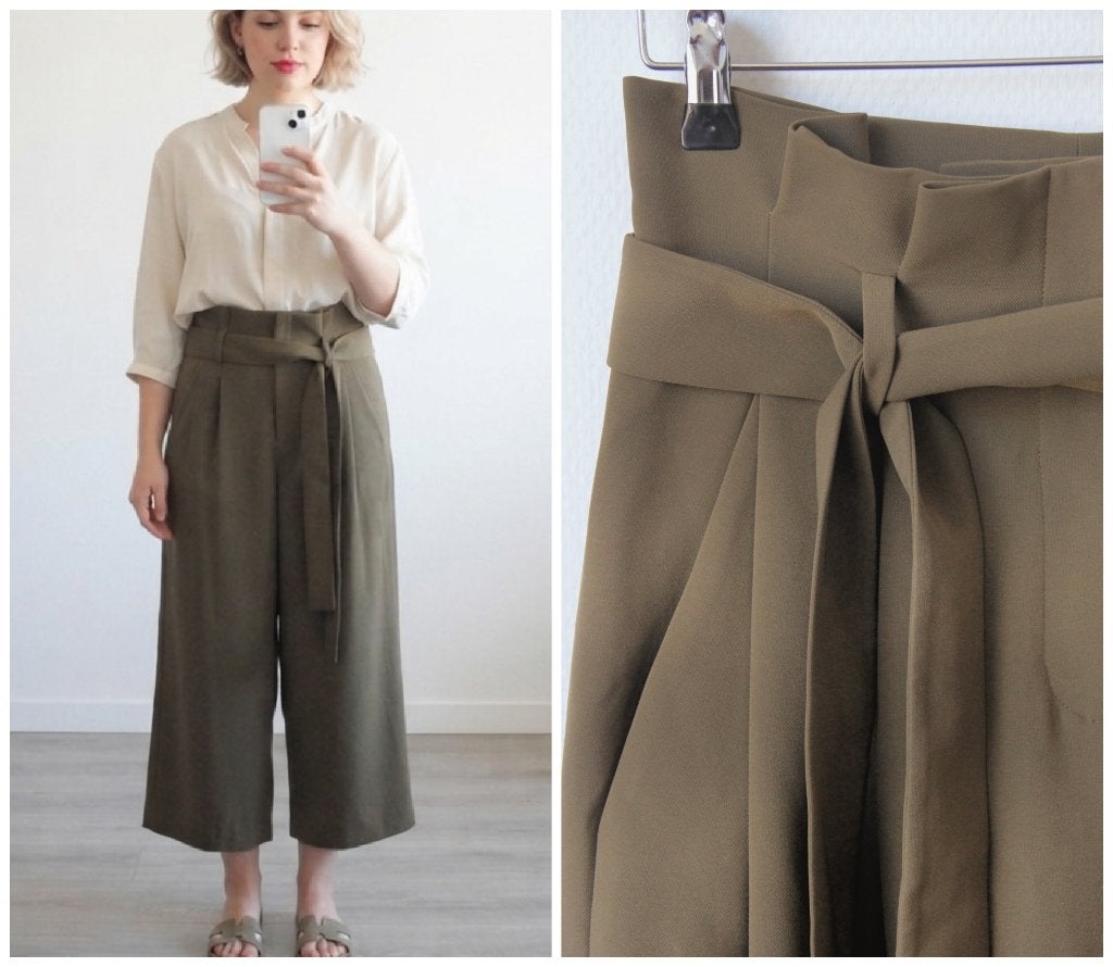 COS - stijlvolle culotte olijfgroen paperbag waist - maat S, COS, Verzenden, Zo goed als nieuw, Driekwart