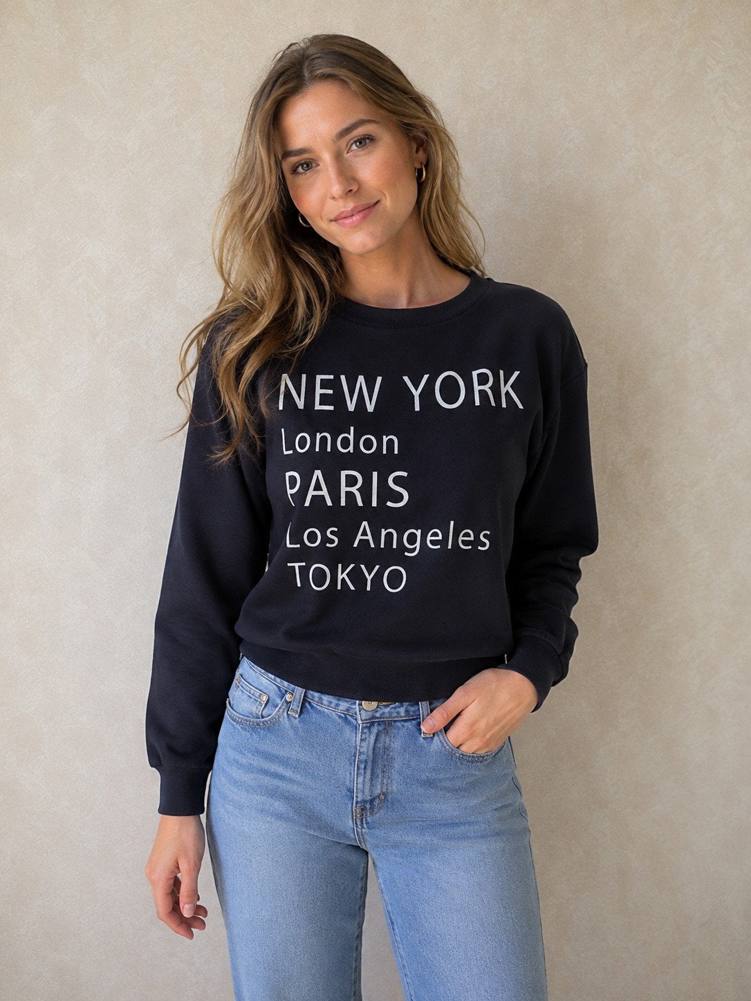 H&M Sweater met stedenprint - Maat S, H&M, Zwart, Ophalen of Verzenden, Zo goed als nieuw