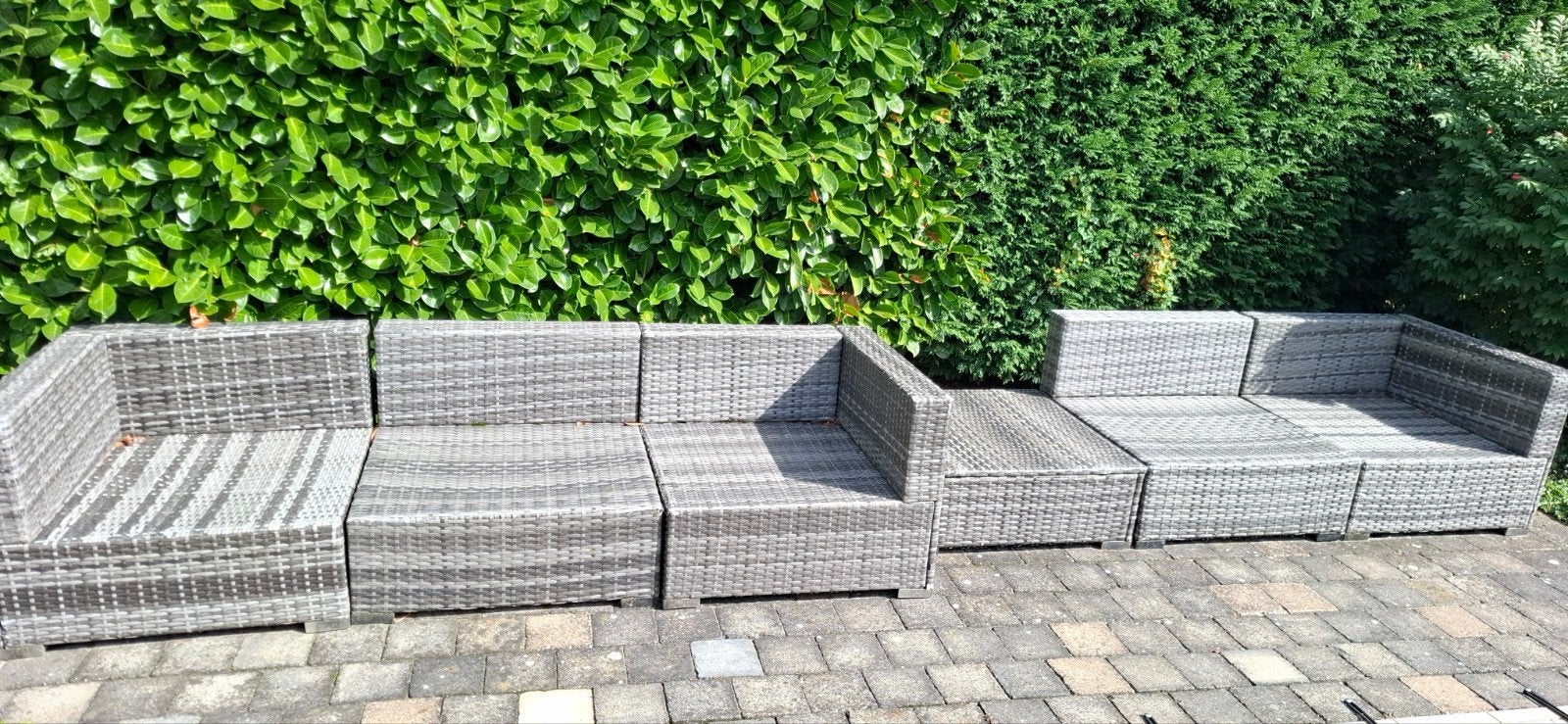 Grote Wicker Loungeset met Kussens en Salontafel, Ophalen, Gebruikt, Meer dan 8 zitplaatsen, Loungeset