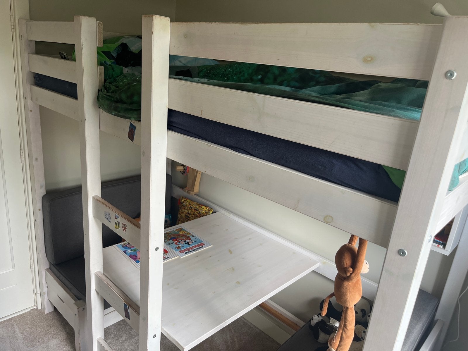 Hoogslaper met bureau en zitgedeelte - Wit, Ophalen, Gebruikt, Eenpersoons, 200 cm