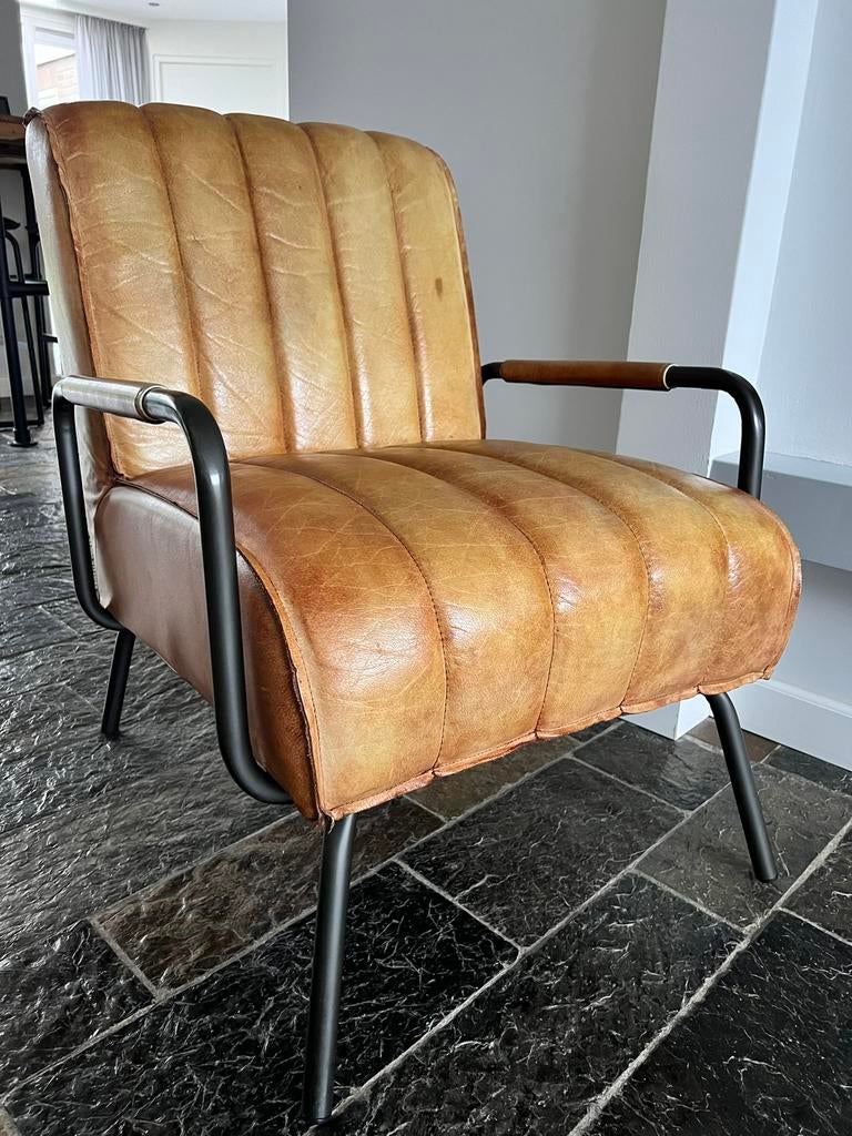 Fauteuil buffel leer, Ophalen, Zo goed als nieuw, 75 tot 100 cm, Leer