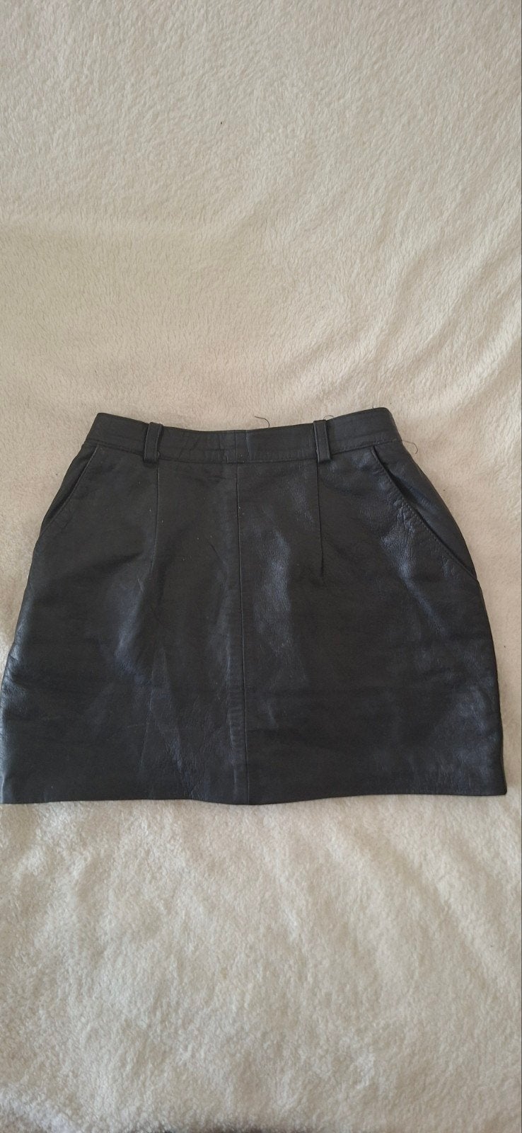 Vintage echt lederen mini rok met steekzakken - Maat S, Zwart, Ophalen of Verzenden, Maat 36 (S), Geen merk