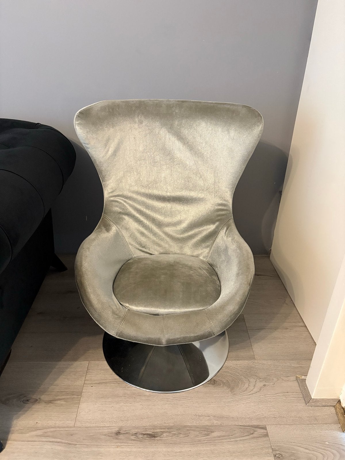 Moderne Bergère Fauteuil - Grijs Fluweel, Huis en Inrichting, Fauteuils, Ophalen, 75 tot 100 cm, Zo goed als nieuw, Stof