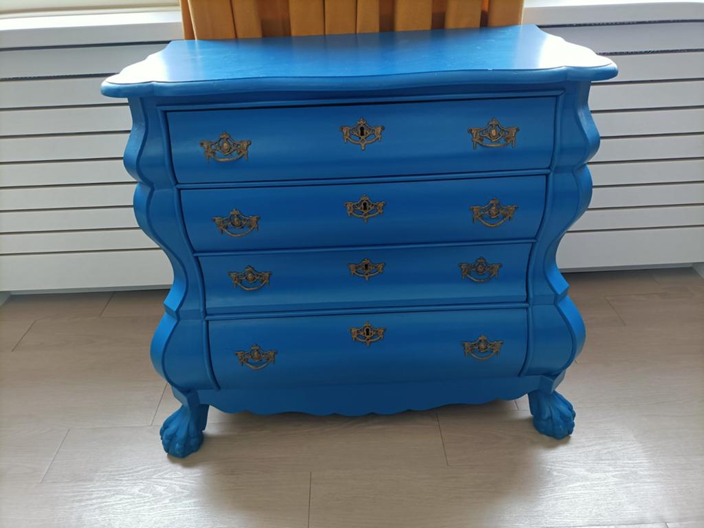 Leuk blauw buik kastje met 4 lades, Ophalen, Gebruikt, 50 tot 100 cm, 3 of 4 laden