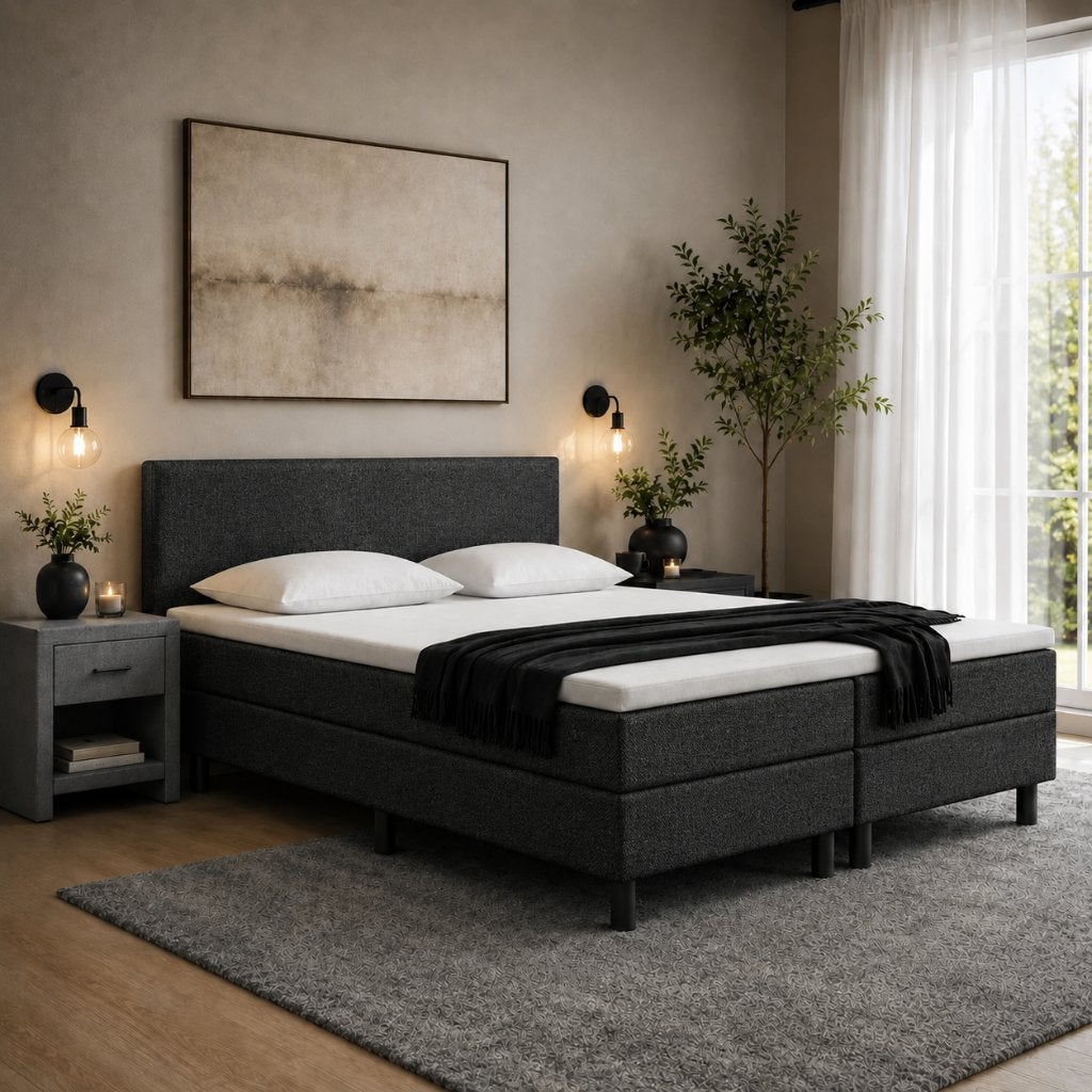ACTIEDEAL Boxspring 160 x 200 - Stof Antra | Groot matras