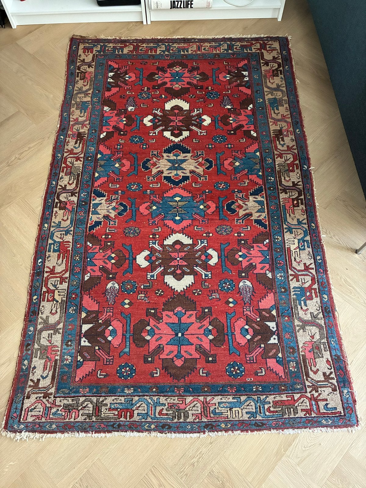 Antiek Perzisch Tapijt - Rood/Blauw Patroon, Ophalen of Verzenden