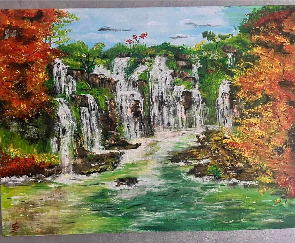 Plitvice Meren Watervallen - Acryl op Canvas 80x60cm, Ophalen of Verzenden