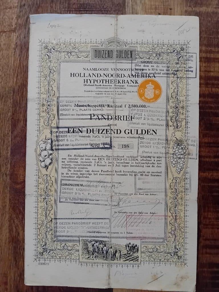 Holland-Noord-Amerika Hypotheekbank - 1912, Verzenden, Voor 1920, Overige typen