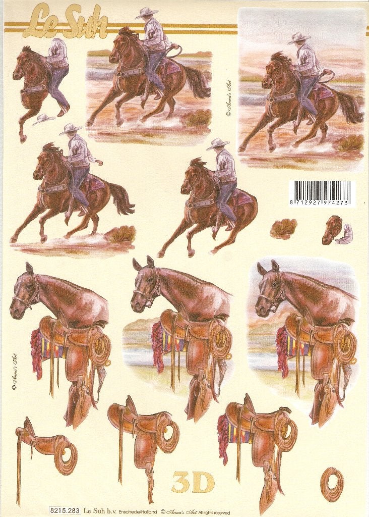 v27 knipvel le suh 8215.283 paarden cowboy, Ophalen of Verzenden, Nieuw, Dieren, Knipvel